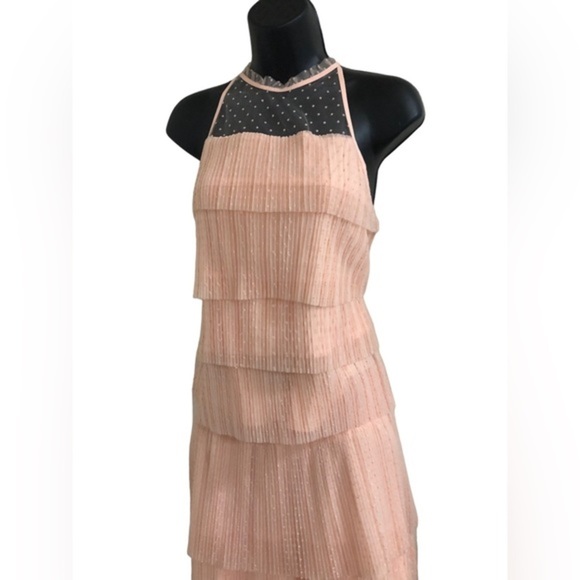 Salmon peach dotted tiered tulle chiffon look halter & skirt set size medium new - Picture 9 of 16